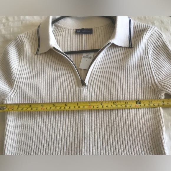 NWT GAP Rib Sweater Polo Mini Dress Cream Knit Polo Dress Ivory Zip Collar Small - Picture 7 of 8